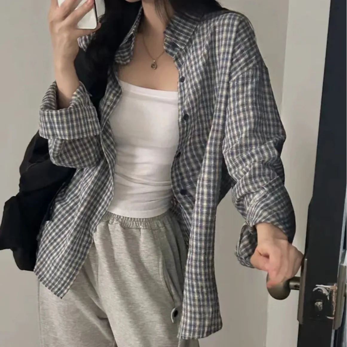 

Свободные длинные све женские с воротником-стойкой и одной пуговицей, универсальные корейские брюки в клетку в стиле ретро, весеннее новое поступление, повседневное деловое платье