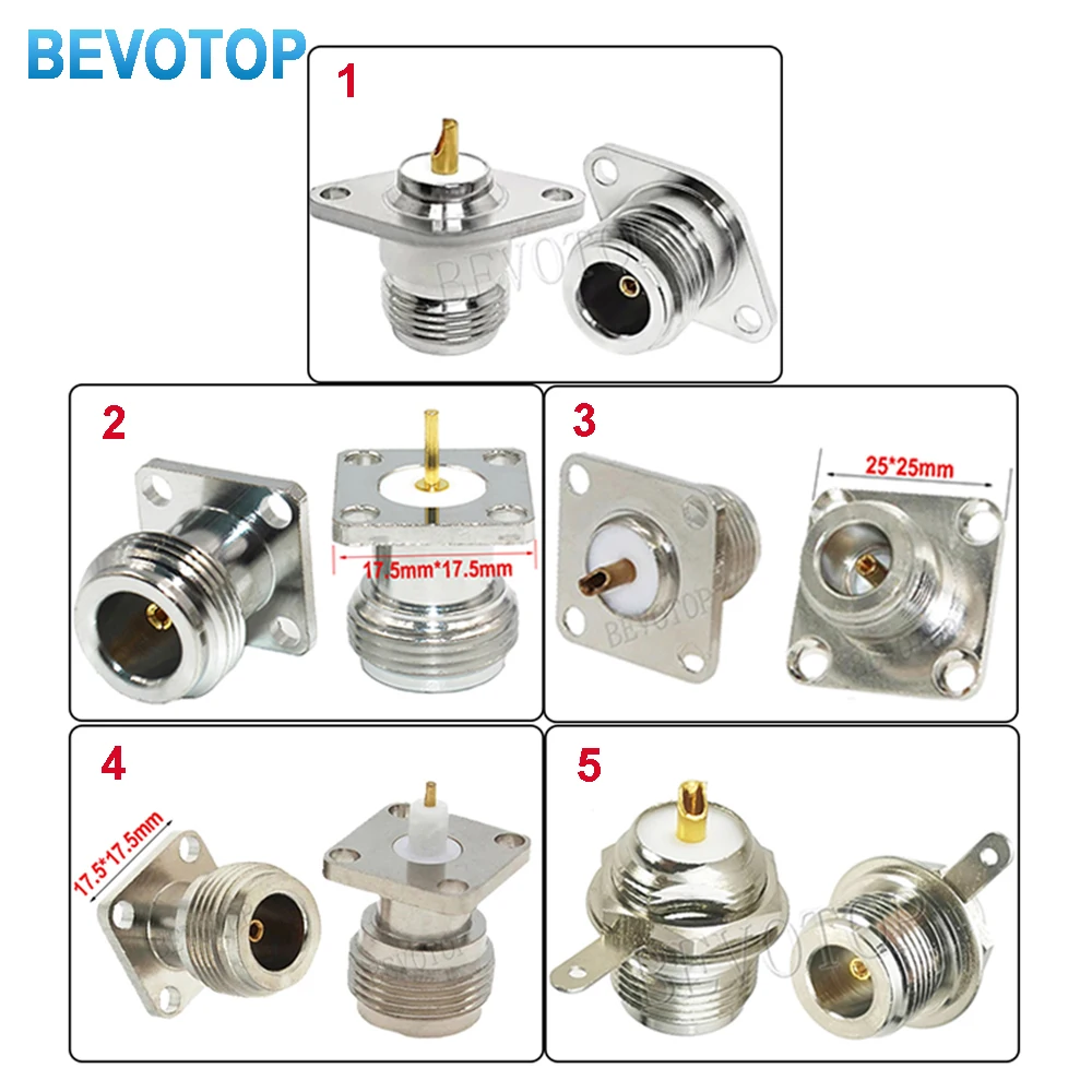 1Pcs BEVOTOP L16 N-Type Female Connector 2-Hole 4-Hole Flange Rhombic Chassis Panel Mount Socket Fast Delivery Welding Terminal