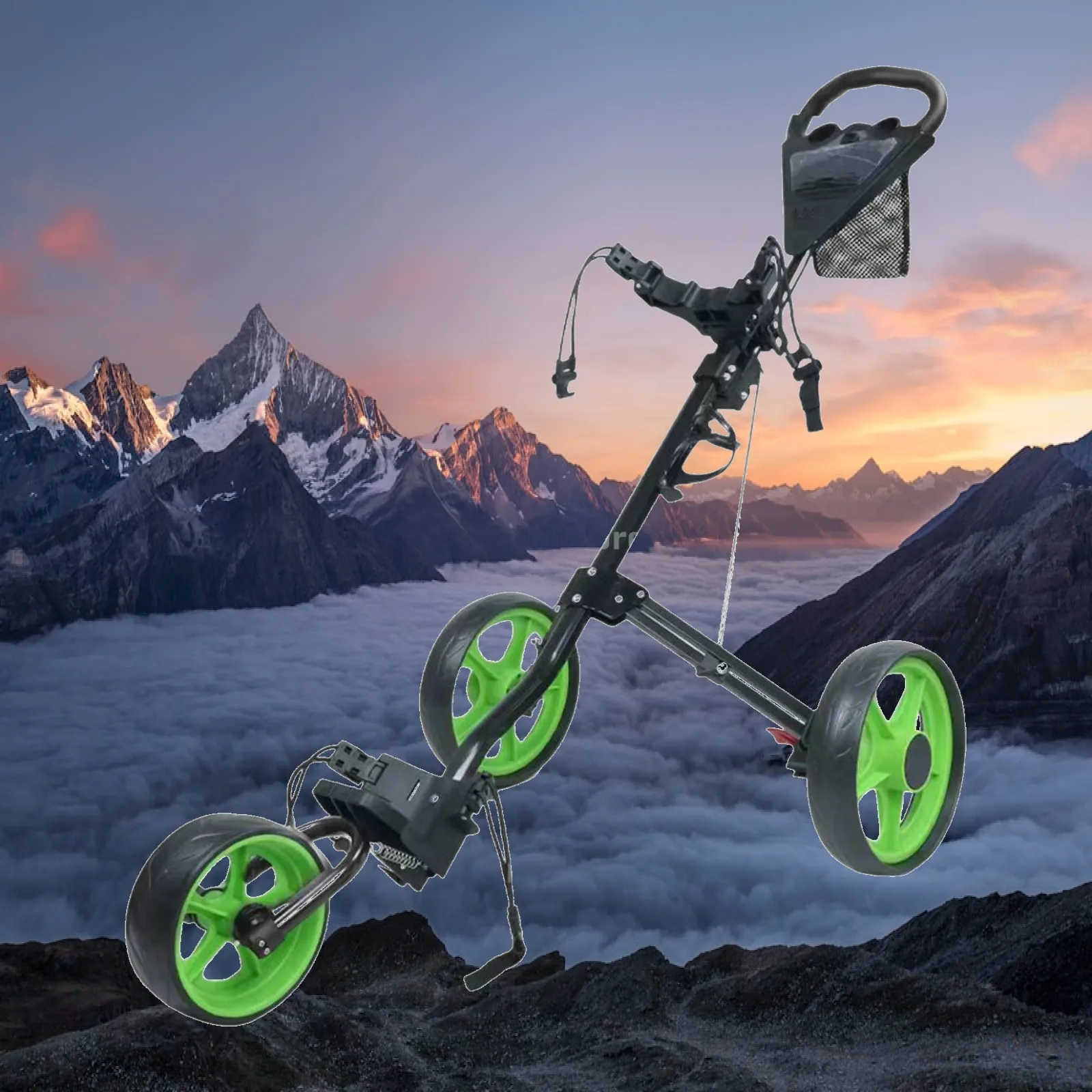 3 Wheel Golf Push Cart with Hand Brake Quick Fold Aluminum Alloy Trolley for Golf Bag Caddy Lightweight Walking Caddy