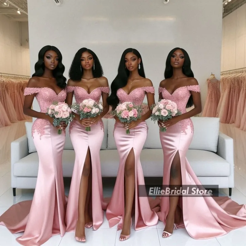 Elegant Pink Bridesmaids Dresses For Wedding Off The Shoulder Maid Of Honor Gowns robe de mariage femme d'honneur Customized