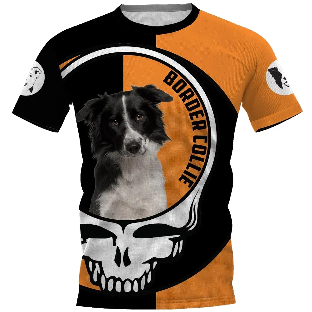 HX Animals Man T-shirts 3D Graphic Skull Dogs Border Collie T-shirt Casual Tops Harajuku Pullovers Sweatshirts Men Clothing