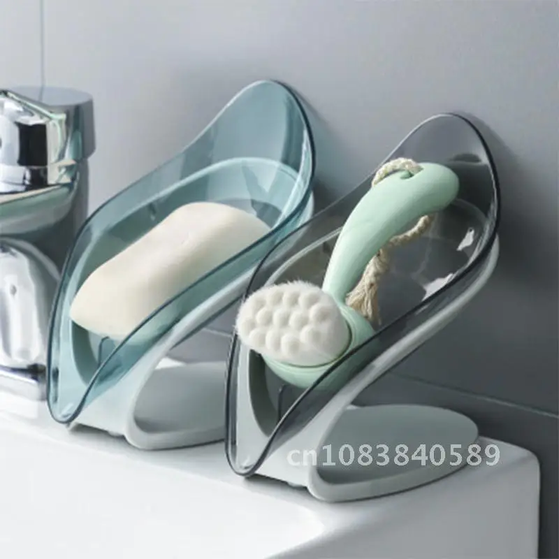 

Bathroom Soap Holder Leaf Shape Dish Soap Kitchen Sponge Soap Box Storage Non-slip Drain Soap Case Container Bathroom accessorie