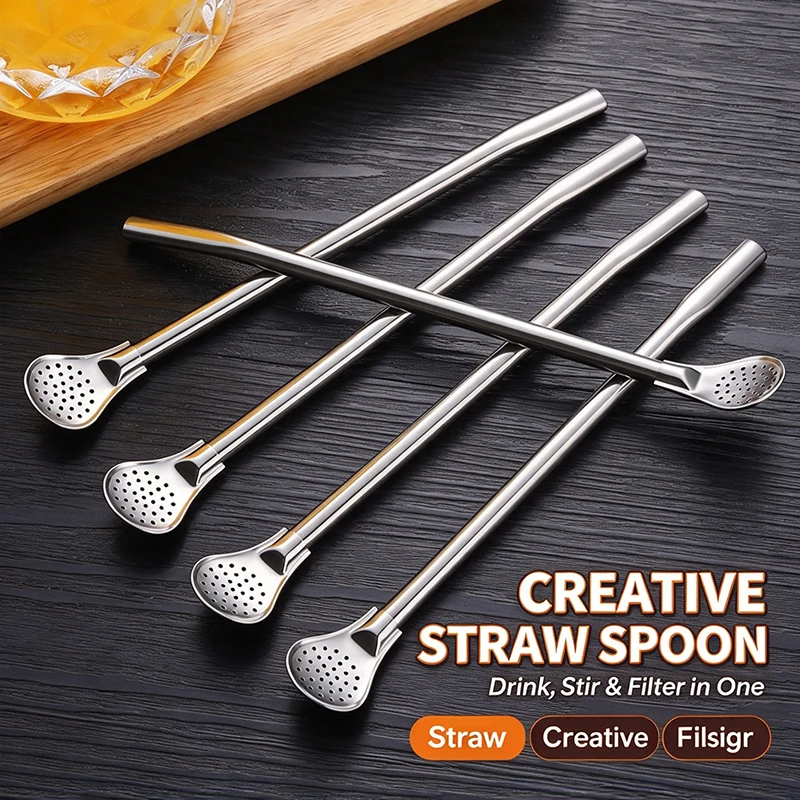Yerba Mate Straw Stainless Steel Filter Straw Reusable Tea Spoon Detachable Drinking Straw for Cocktail Bar Accessories FK035