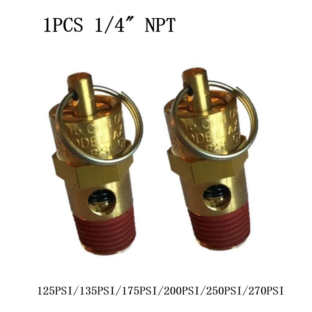 1pc Air Compressor Safety Relief Valve 1/4" Male NPT Threaded Inlet Connection 125PSI-270PSI Pressure Valve Safety Valves Parts