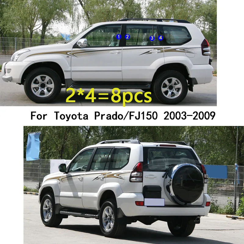 Car TPU/Glossy Mirror Pillar Post Cover For Toyota Prado/FJ120 2003 2004 2005 2006 2007 2008 2009 Door Trim Window Sticker