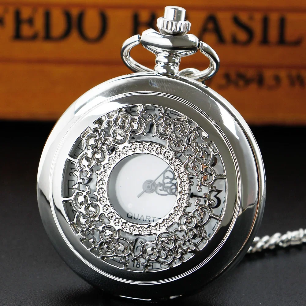 Silver Pocket Watch Men's High Quality Necklace Timing Pendant Women's Jewelry Gift Clock