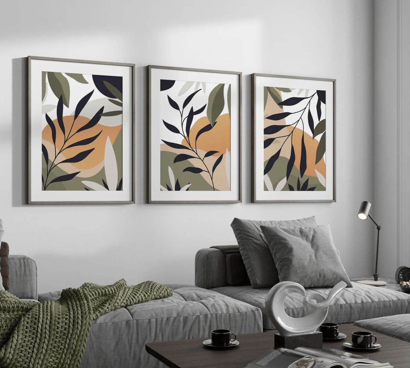Boho Botanical 3 Panels Wall Art Canvas Prints, Sage Green Plant Posters, Earth Tone Decor for Living Room Bedroom Decor