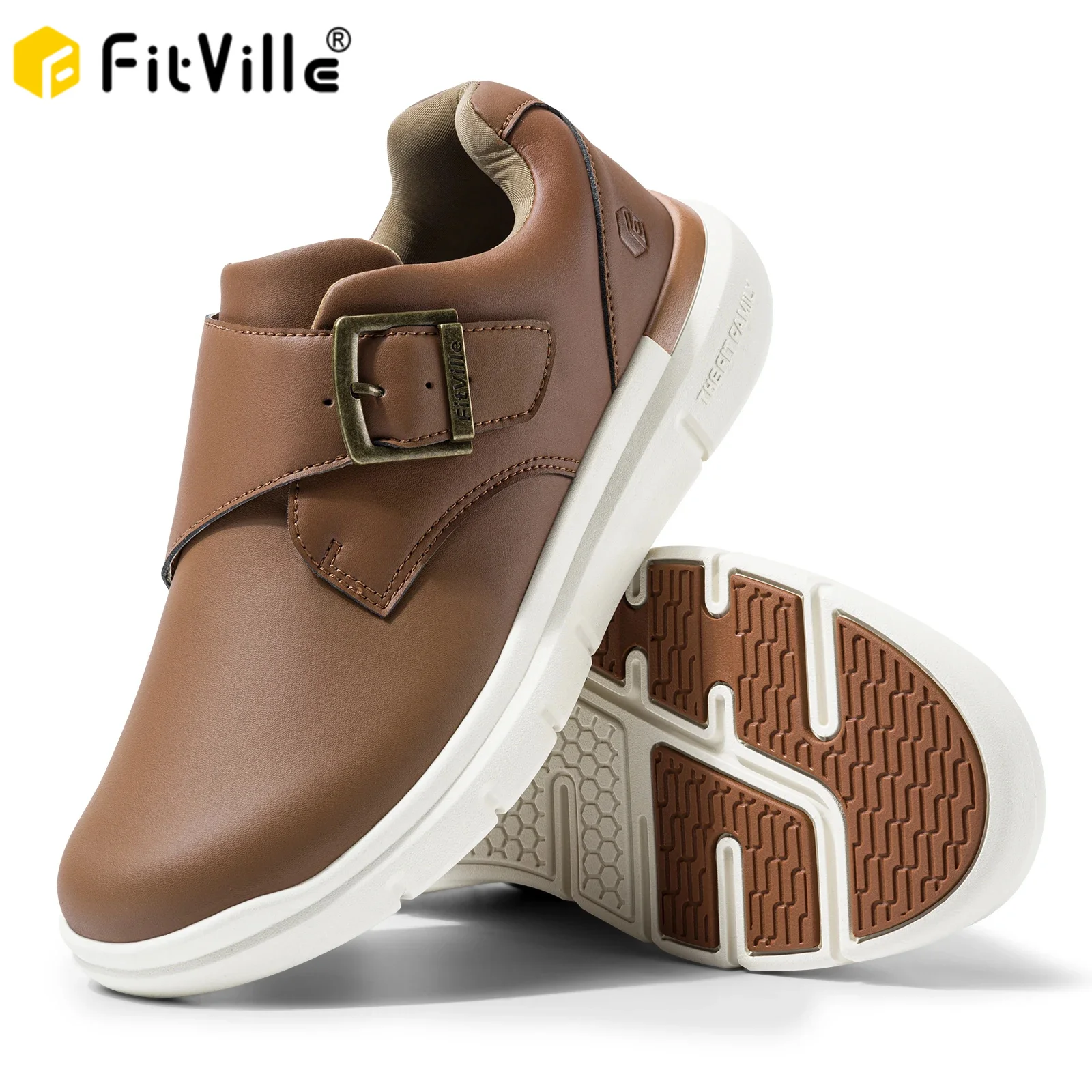 FitVille Men\'s Leather Shoes Wide Shoes for Swollen Feet Men\'s Diabetic Walking Shoes for Outdoor Business Walking Shoe