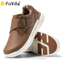 FitVille Men's Leather Shoes Wide Shoes for Swollen Feet Men's Diabetic Walking Shoes for Outdoor Business Walking Shoe