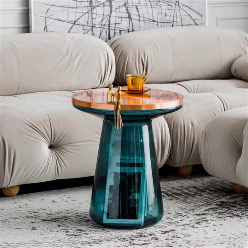 

round Glass Storage Tea Table Internet Celebrity Living Room Simple Corner Table Light Luxury Transparent Sofa Side Table