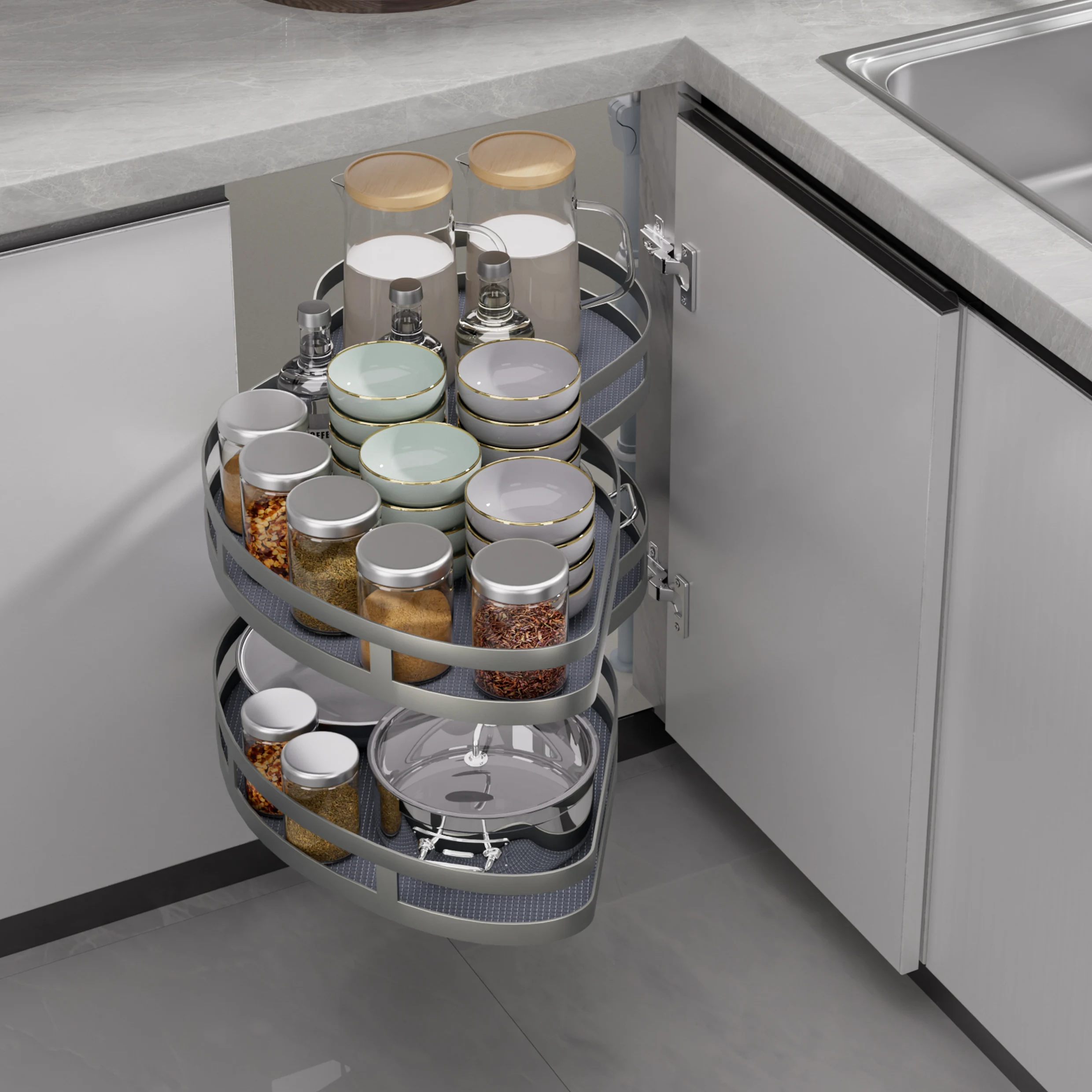 

New Trend Blind Angle Swing Left Pull Out Kitchen Cabinet Organizer For Sale