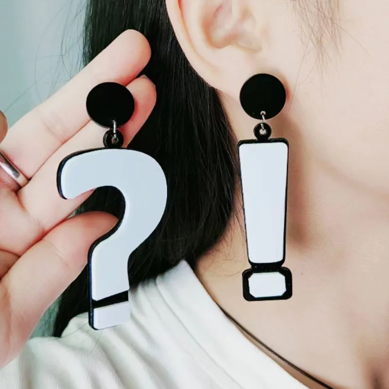 New Style Egg Patchwork Ear Stud Earrings Popular Simple Fashion Exclamation Mark Question Mark Asymmetric Earrings Gifts