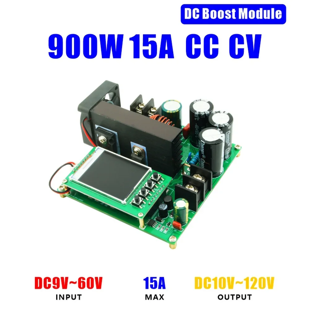 900W 15A Step Up Converter TFT Digital Display DC-DC Boost Converter Module 8-60V To 10-120V Constant Current Voltage for DIY