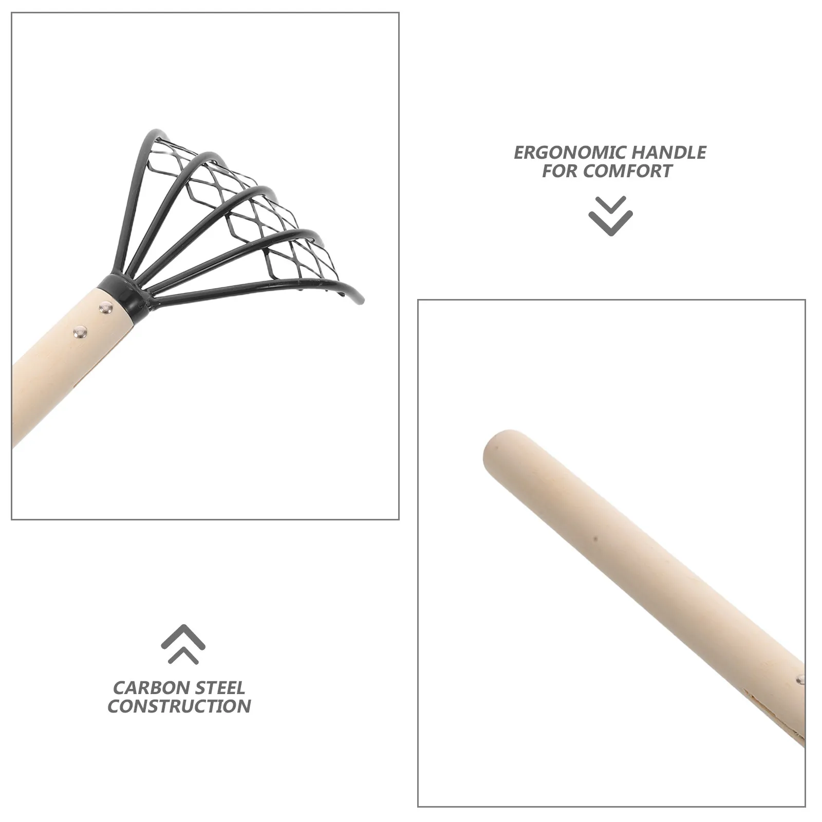 Clam Digging Tool Metal Claw Rake Wooden Handle Mesh Screen 15.3 Inch Ergonomic Beach Shellfish Seafood Digger Clamming Oyster