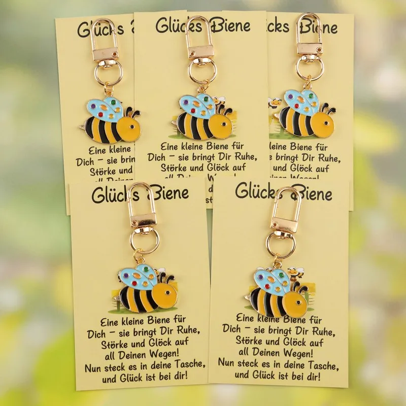 5/10itemGlücks Biene Lucky Little Bee Keychain Set Includes a German greeting card Lucky Charm Holiday Ornament Thanksgiving Day