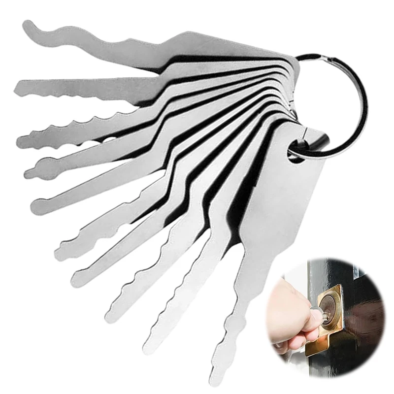 【IIOO】10 Pcs Stainless Steel Keys,T Keys Replacement Skeleton Lock Pick Set ,Multiple Shapes Emergency Tool