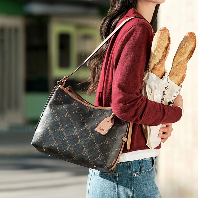 Semir Tote Bag Women 2025 New Style Textured Vintage Monogram Shoulder Crossbody Bag Commuting and Work Handbag