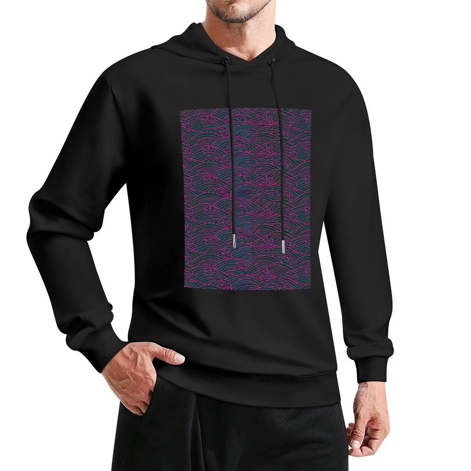 Copy of Japanese wave pattern pink Pullover Hoodie men wear anime clothes men clothes pullover hoodies