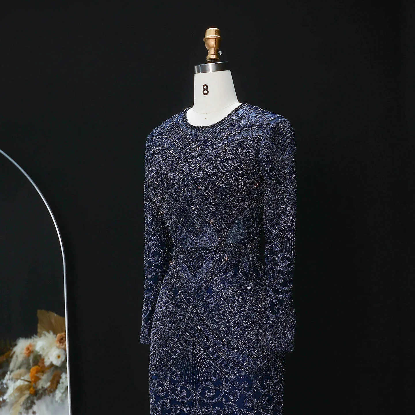 Sharon Said Dubai Übergröße Schwarzes Langarm-Paillettenkleid mit Perlen, Meerjungfrauen-Abendkleid, Saudi-Arabisches Damen-Ballkleid SS056 Maßanfertigung – Detail 14