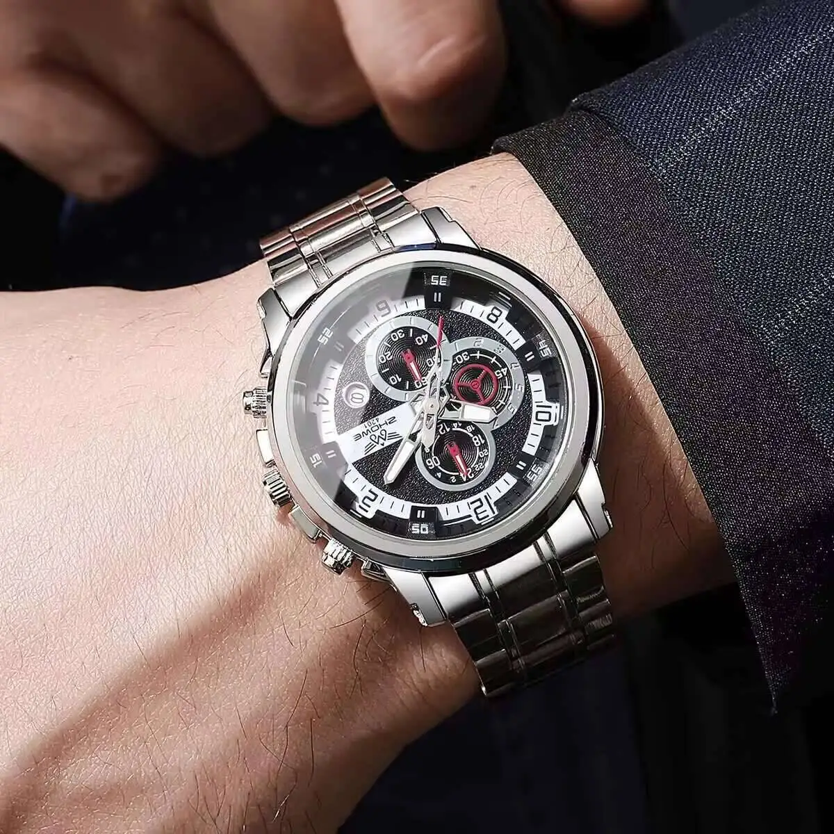 高級メンズ カレンダー クォーツ時計 ステンレススチール バンド メンズ ビジネス腕時計 リロイ Hombre（箱なし）