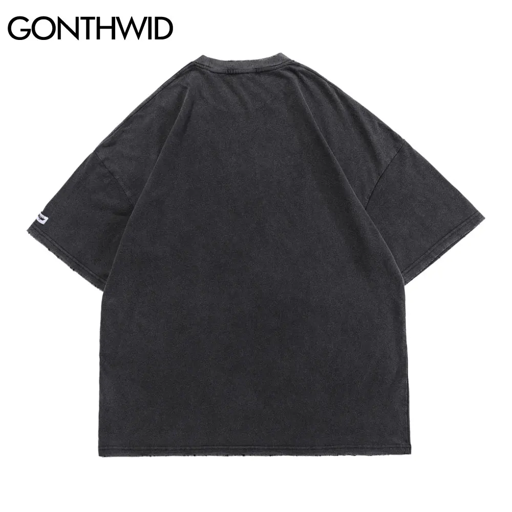 GONTHWID Oversized T-Shirts Hip Hop Distressed Graffiti Punk Rock Gothic Tee Shirts Streetwear Harajuku Hipster Short Sleeve Top