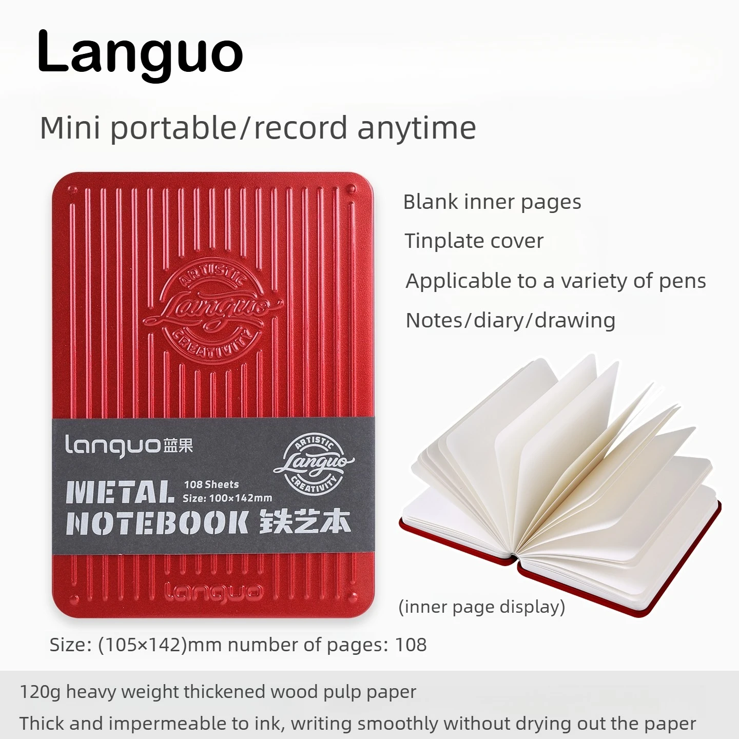 Languo 64K Metal Cover Sketchbook Thick Paper Drawing Pad for Marker for Painting Drawing Sketching School Supplies Stationery