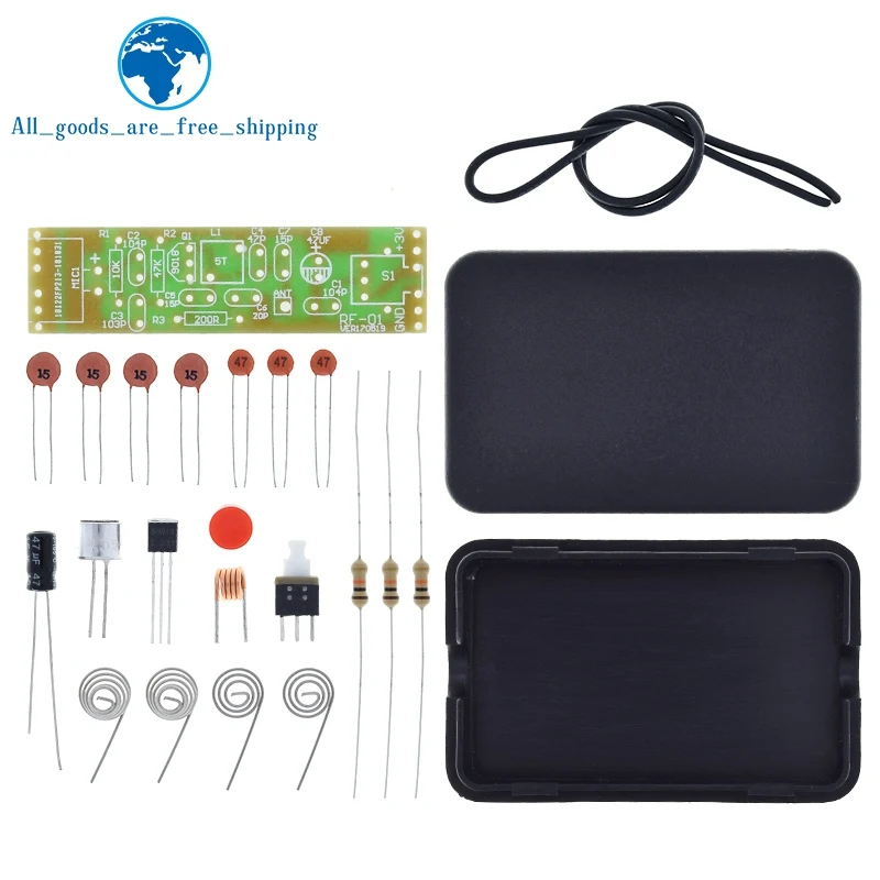 

FM Frequency Modulation Wireless Microphone Module 70-110MHz 1.5V Transmitter Board Parts Kits Electronic Suite + Shell DIY Kit