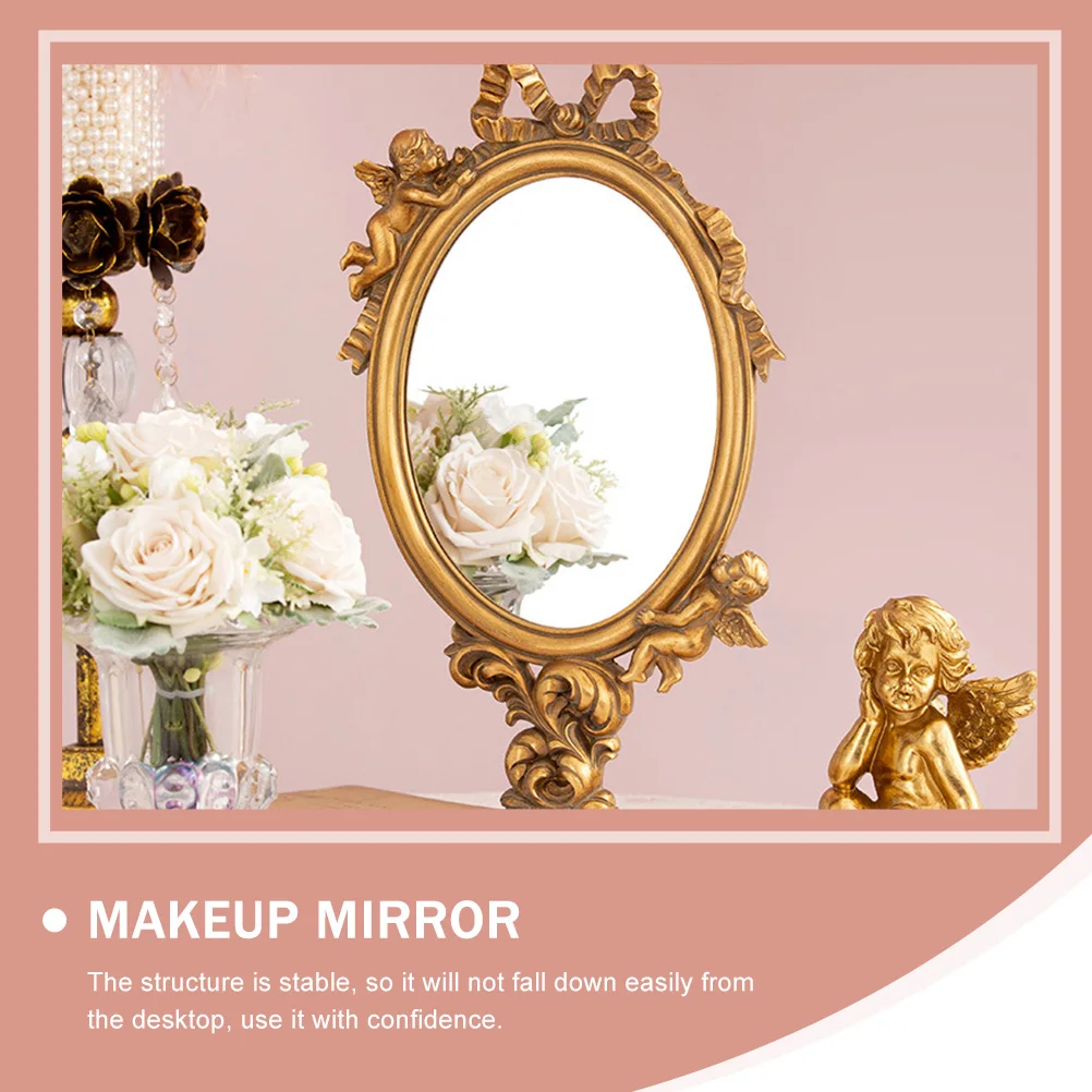 1Pcs Engel Make-Up Spiegel Premium Harz Desktop Spiegel für Frauen High Definition Tabletop Eitelkeit Decor Schlafzimmer Dressing Station