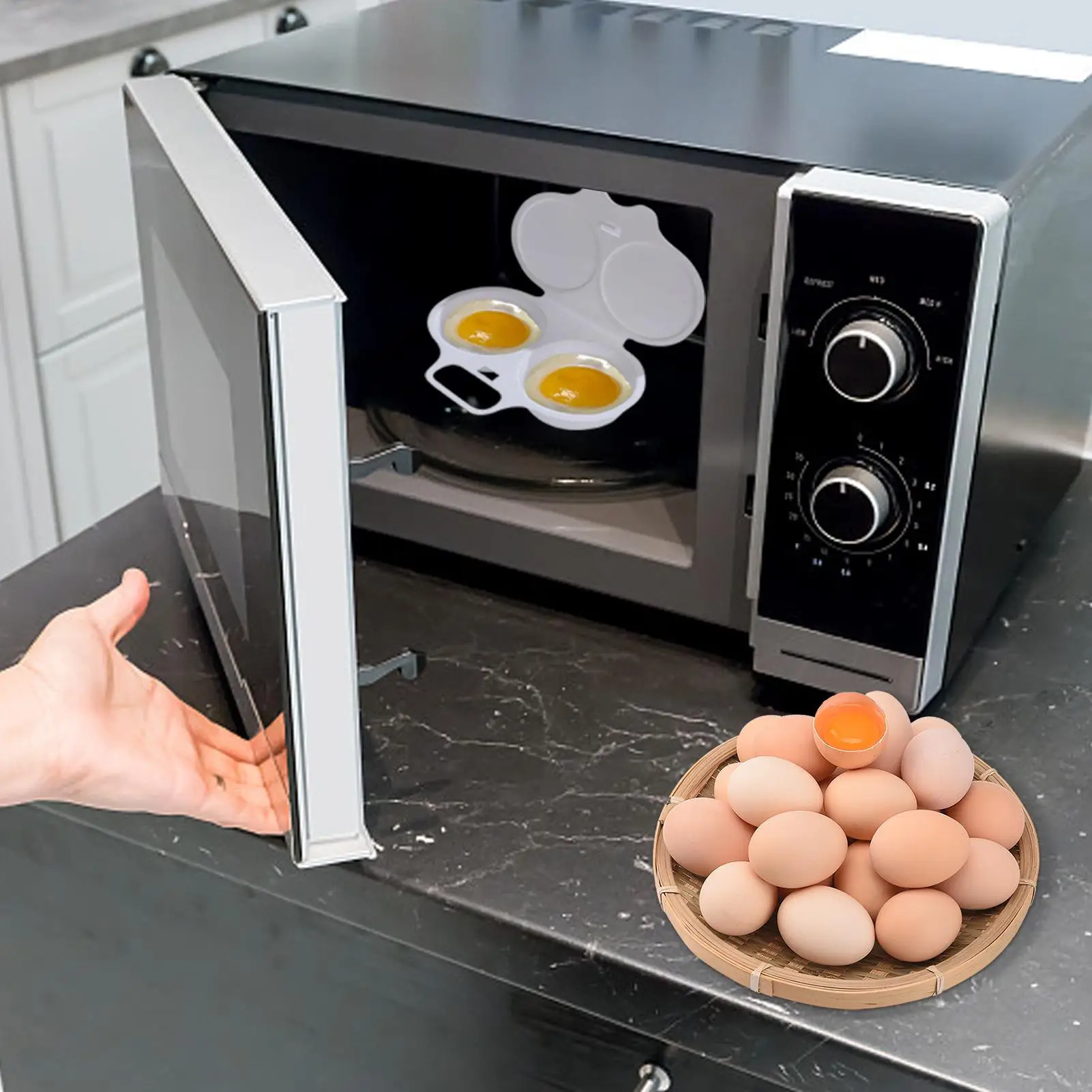 Food Grades Plastic Microwave Egg Cooker Kitchen Cooking Mold Easy To Clean Egg Steamer Portable Heat Resistant Steamed Egg Box