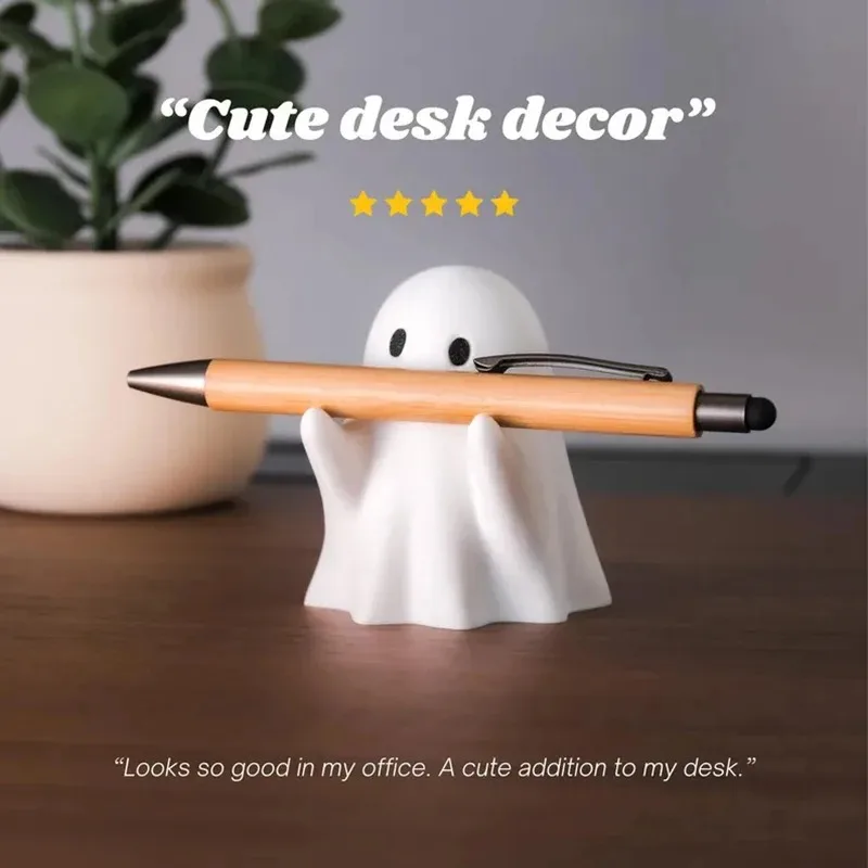 

Halloween Ghost Pen Holder Cute Resin Desktop Organizer for Office Home Halloween Decor Creative Gift Funny Stationery Stand
