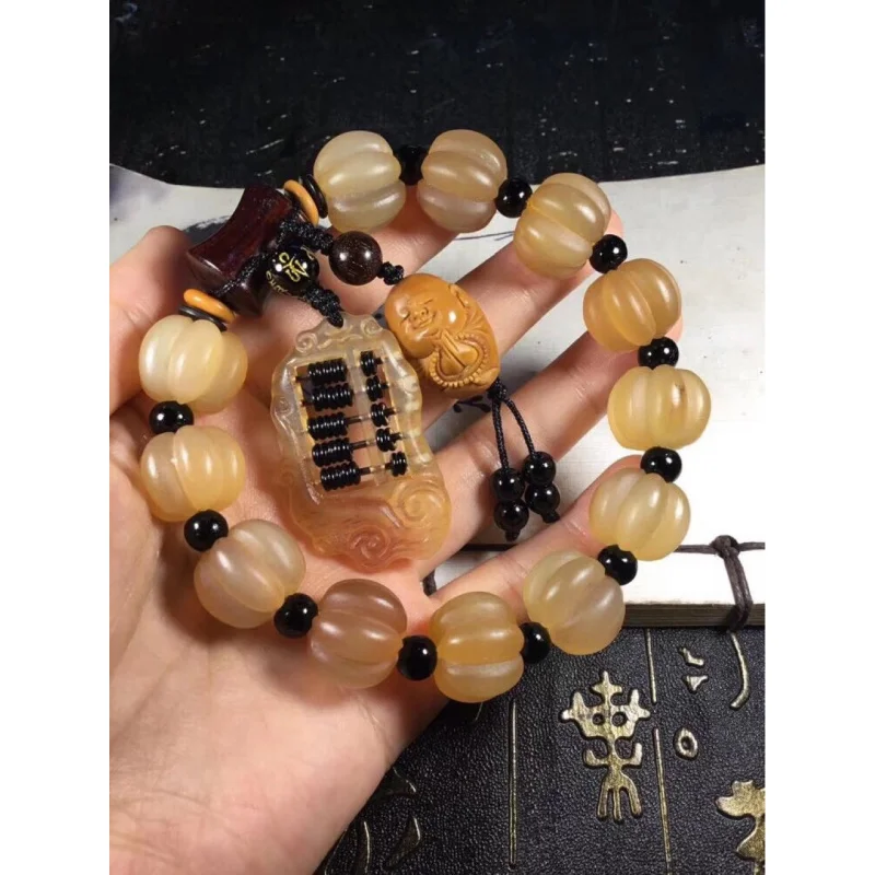 16mm pumpkin paired with rosewood bamboo , horn coconut shell abacus, olive beads for meditation and devotio