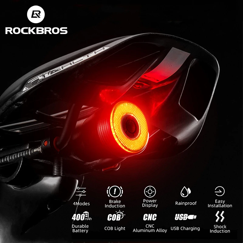 ROCKBROS-Q5 Bicicleta traseira LED cauda luz, impermeável, carga USB, detecção de freio automático, bicicleta inteligente, ciclismo lanterna, IPX6