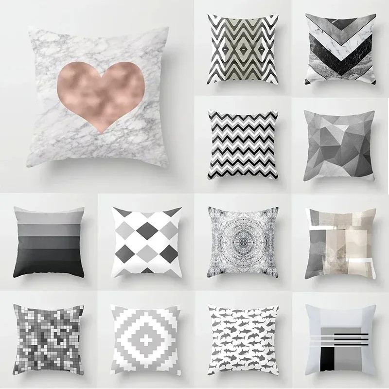 Grey Marble Geometric Sofa Cushion Cover Arabesque Home Decor Pillowcase Decorative Pillowcase