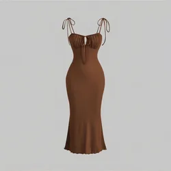 Skinny Strapless Lac-up Sling Dresses for Summer Women's Dress 2024 New Sexy Backless Solid High Waist Midi Dress for Ladies