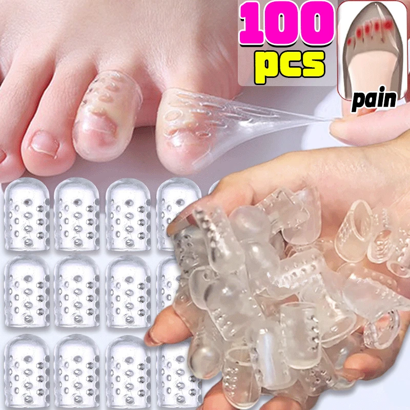 100PCS Transparent Breathable Toe Covers Silicone Prevents Blisters Toes Tube Elasticity Anti-Friction Foot Care Toes Protectors