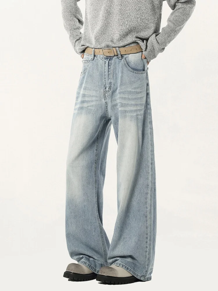 

American Sle Men's Spring Autumn Wide Leg Jeans Knife Straight Loose Fit Cleanfit Trousers Casual Youth Wear