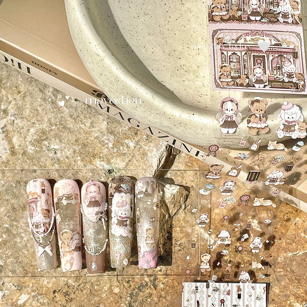 Adesivi per trasferimento manicure con simpatici animali disegnati a mano in stile coreano, fogli per unghie (è bisogno di essere abbinati con colla per trasferimento)