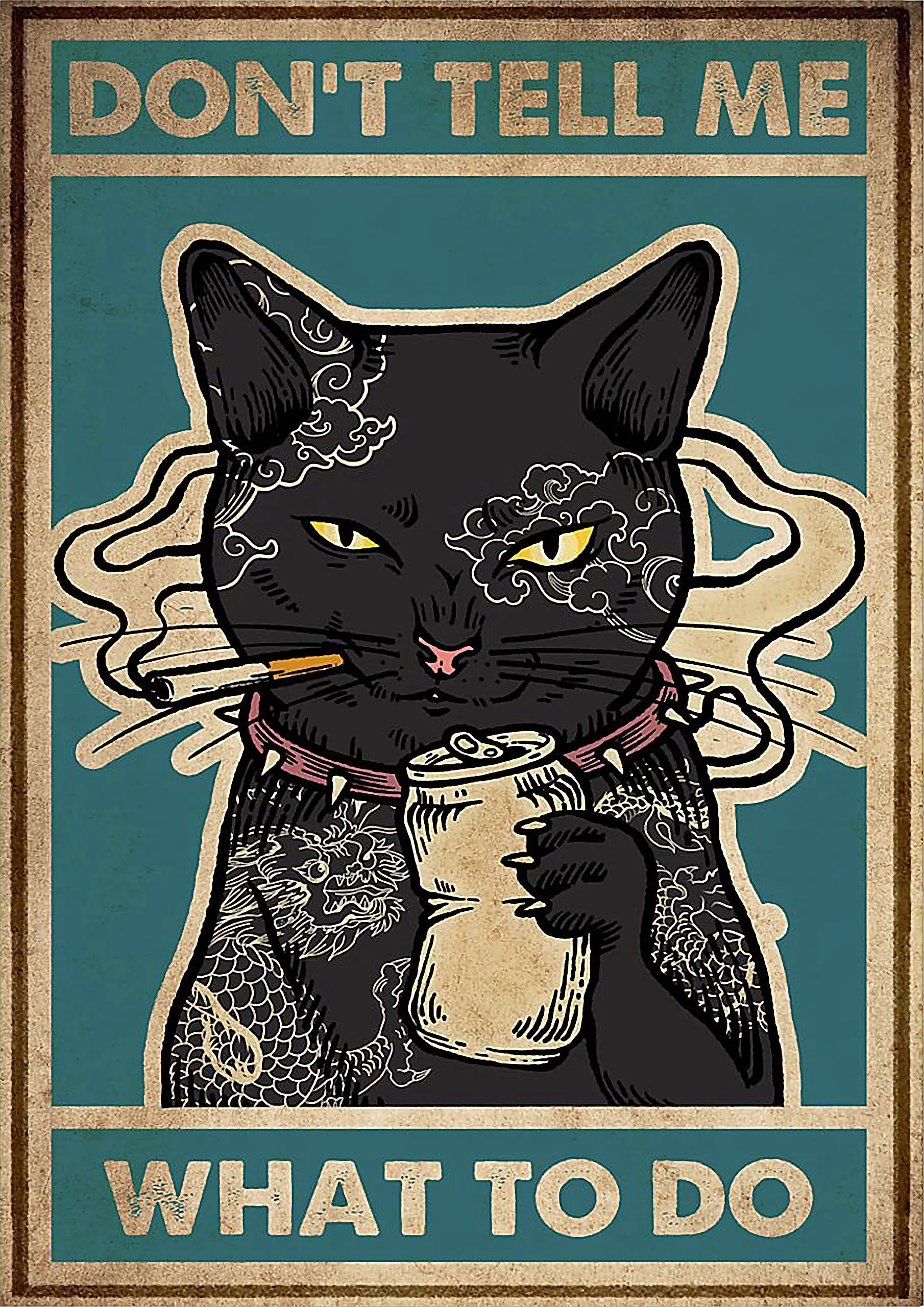 Lesiker Vintage Black Cat Rusty Metal Sign Don't Tell Me What to Do for Wall Decor for Bars,Restaurants,Cafes Pubs12 X 8"