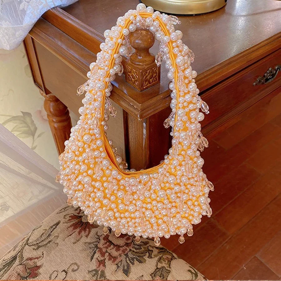 

Вечерний клатч с жемчугом и ручкой, кошельки и сумки, роскошный дизайн из бисера, сумка-хобо на плечо с кисточками, клатч для свадебной вечеринки, кошелек Sac