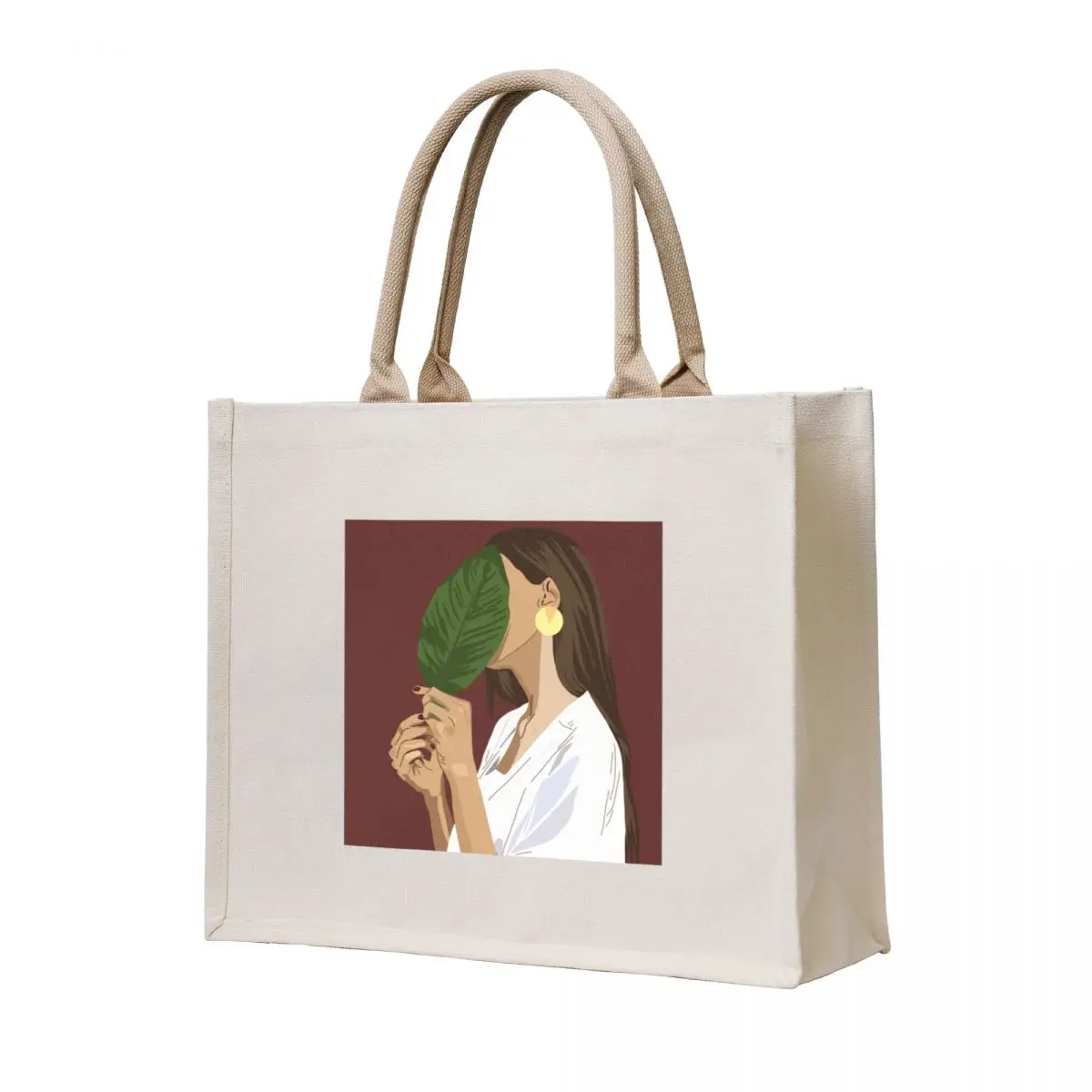 

Vintage Boho Aesthetic Woman with Leaf — Nature Lover Tote Bag Canvas bag for women ecological bags cute pouch bag Reusable bags