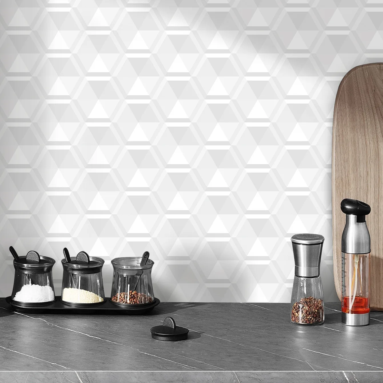 Kitchen Peel and Stick Hexagon Wallpaper Modern Grey White Self-adhesiveGeometric Contact Paper for Cabinet Bathroom Backsplash