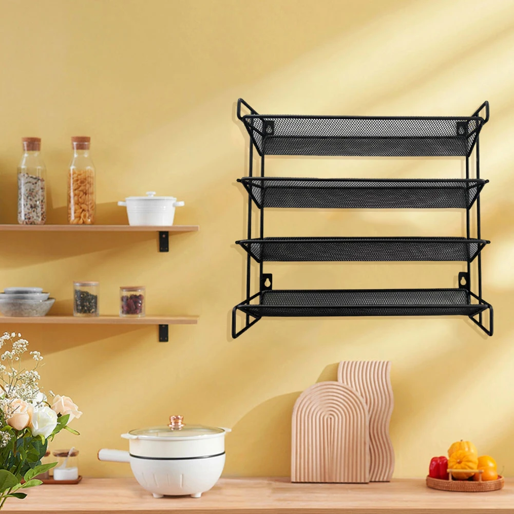 4 Tier Spice Rack Organizer Space-Saving Metal Kitchen Countertop Organizer Spice Storage Holder for Kitchen Cabinet Countertop