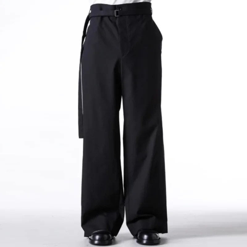

New straight black pants - stylish belt, pure cotton, casual and versatile men's pants