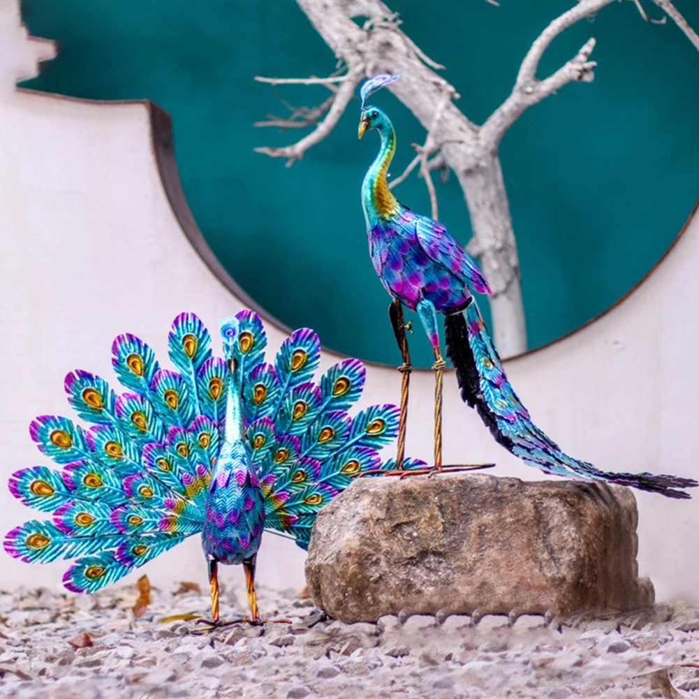 Peacock Statue Sculpture Ornament Handmade Crafts Ornament Animal Figurine Standing Posture Peacock Figurine Garden Decoration