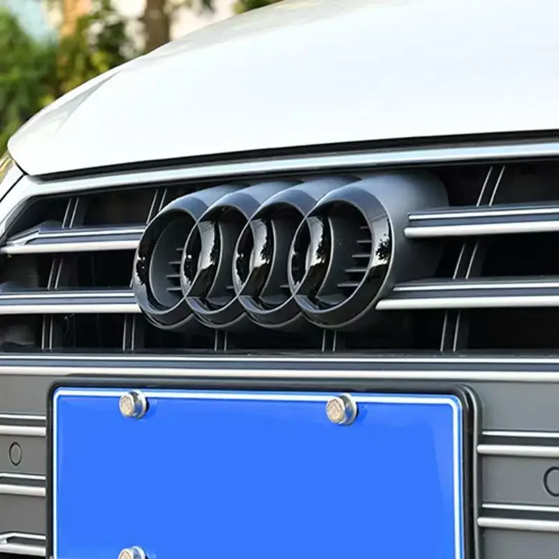 1 Stück Silber/Schwarz Auto ABS Vier-Ring Motorhaube Kofferraum Aufkleber Logo passend für Audi TT Q2 Q3 Q5 Q8 A3 A4 A5 A7 A6 A8 Q7