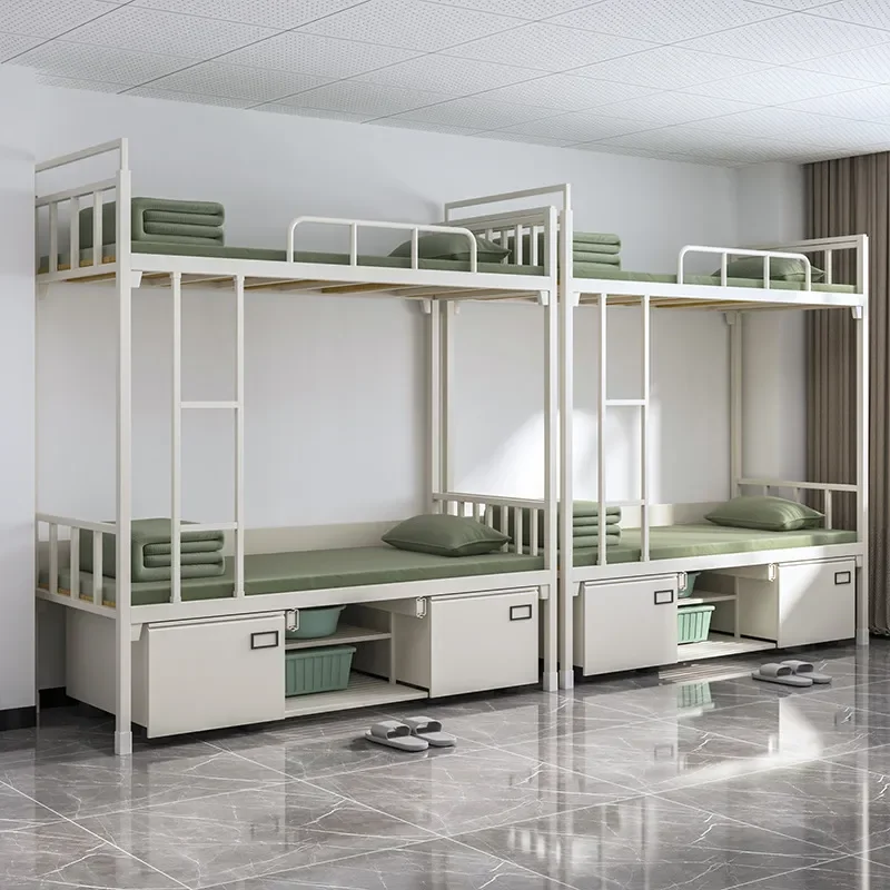 Double Layer Iron Bunk Bed Standard High Low Single Bed Thickened Student Dormitory Upper Lower Bunk Apartment Bed