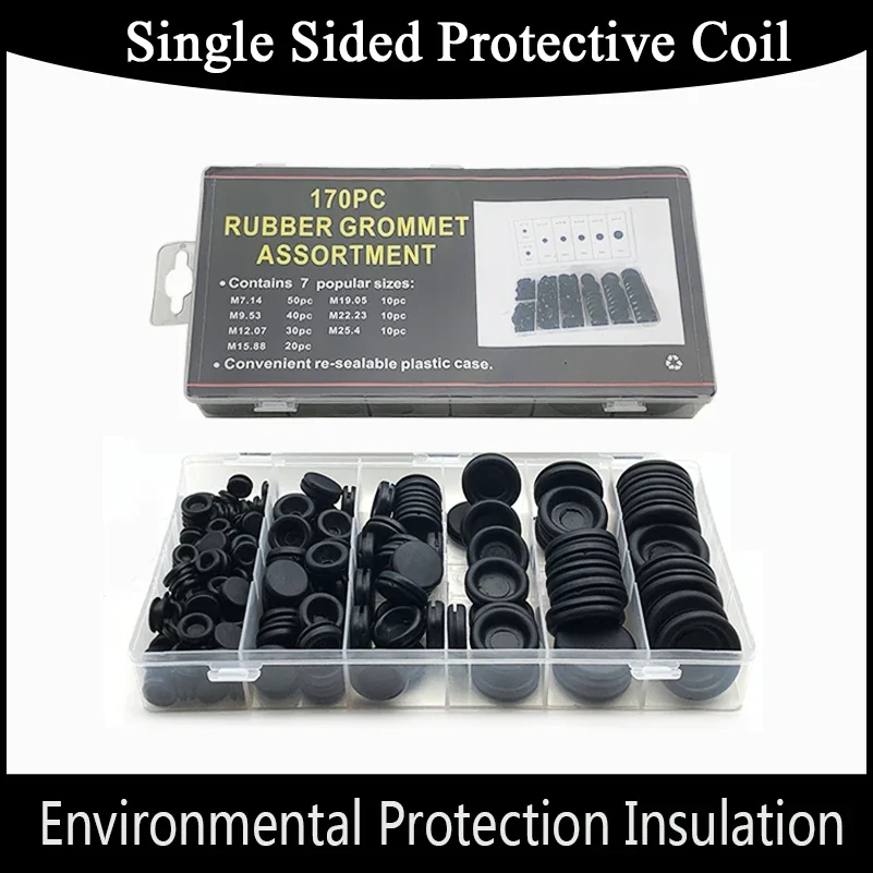 170Pcs 7 Sizes Weatherproof Cable Grommet M7.14-M25.4 Black NBR Anti-Aging Hole Protector For Small Electrical Machinery