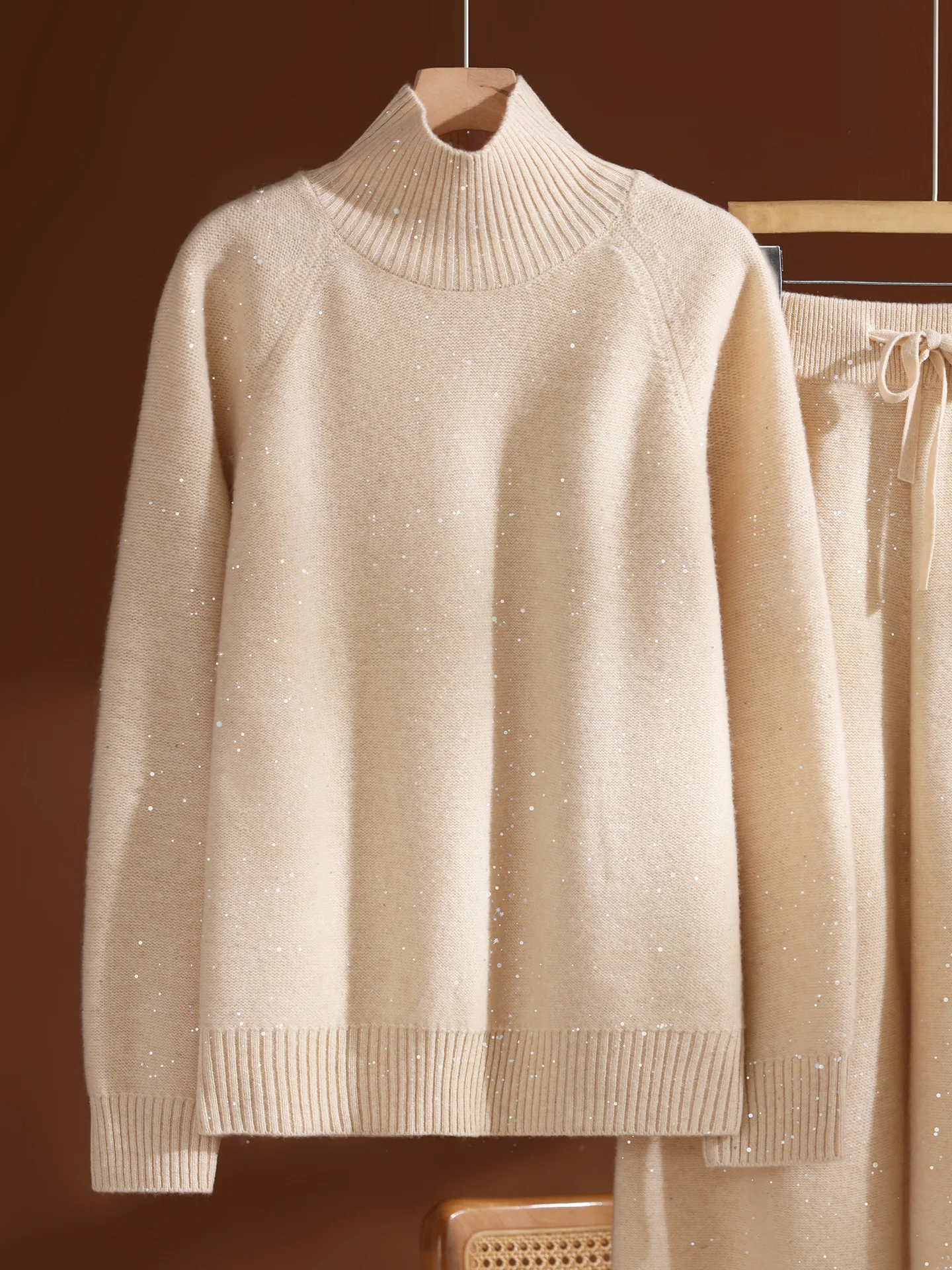 

Темпераментная водолазка с блестками, пуловер, свитер, осень-зима, теплый, мягкий, с длинными рукавами, повседневный свободный трикотаж из 100% мериносовой шерсти