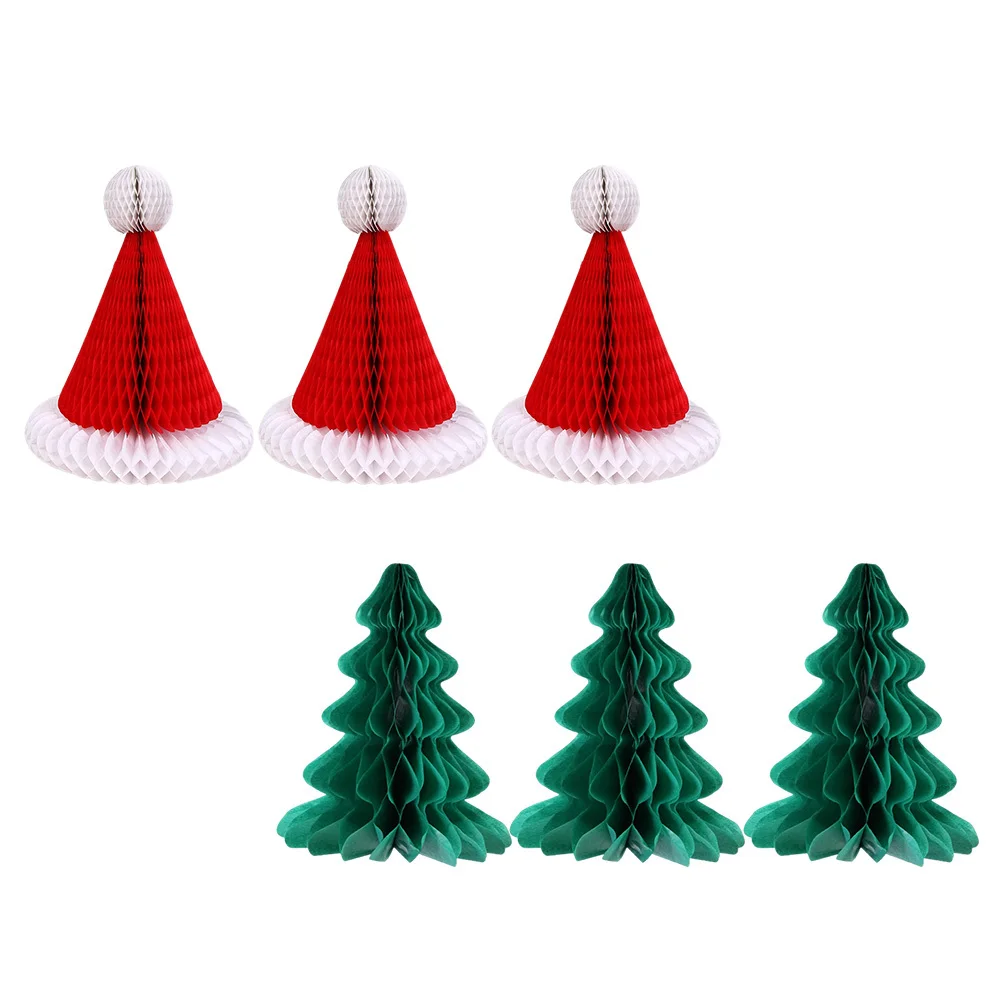 

6pcs Christmas Tree Ornaments Honeycomb Paper Pendants Xmas Decor For Party Home Bar Christmas Hat Decor Party Supplies