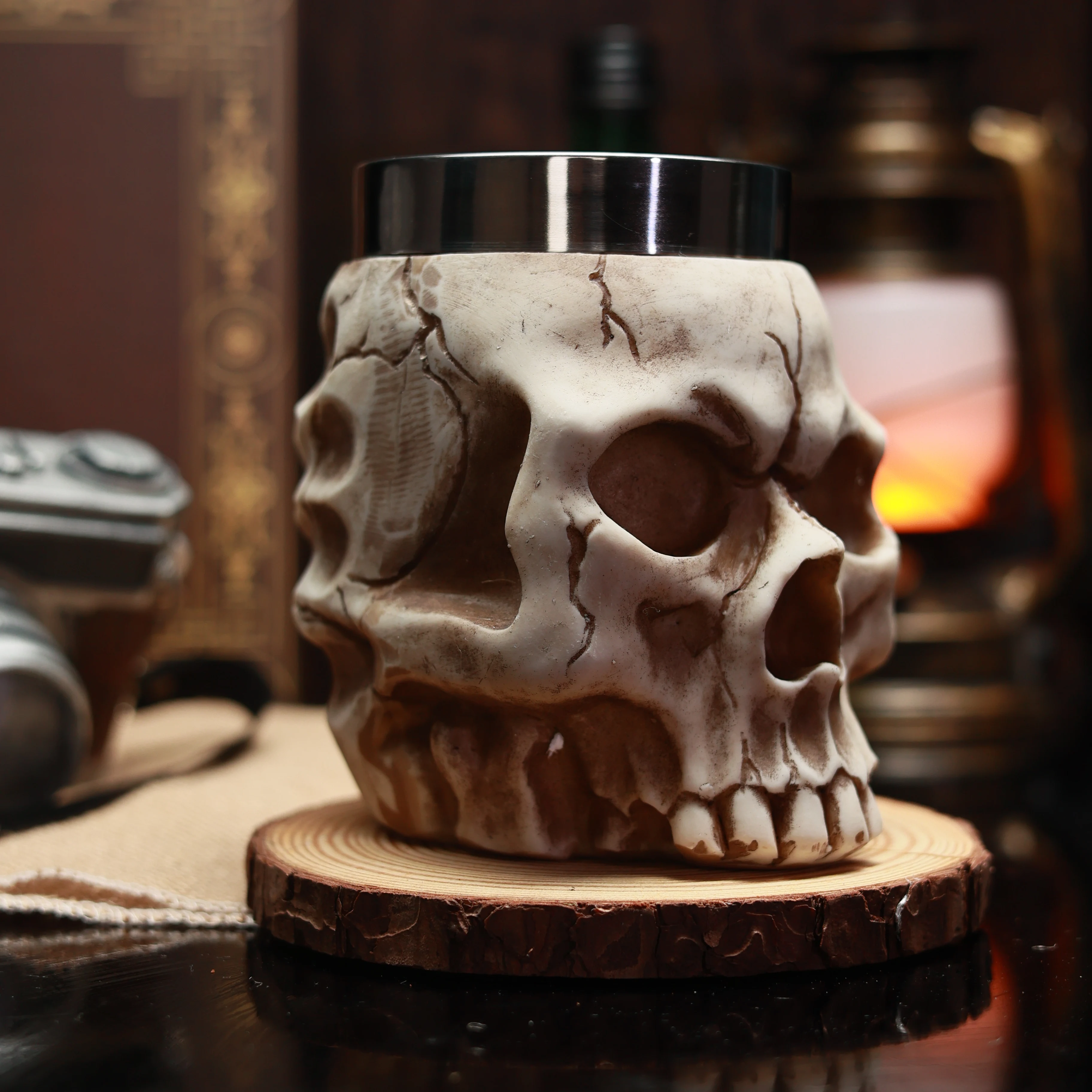 2024 NEW Skull Mug 304 Stainless Steel Lined Handleless Coffee Beer Tankard Stein Cup Bar Kitchen Furniture Decoration 600ml